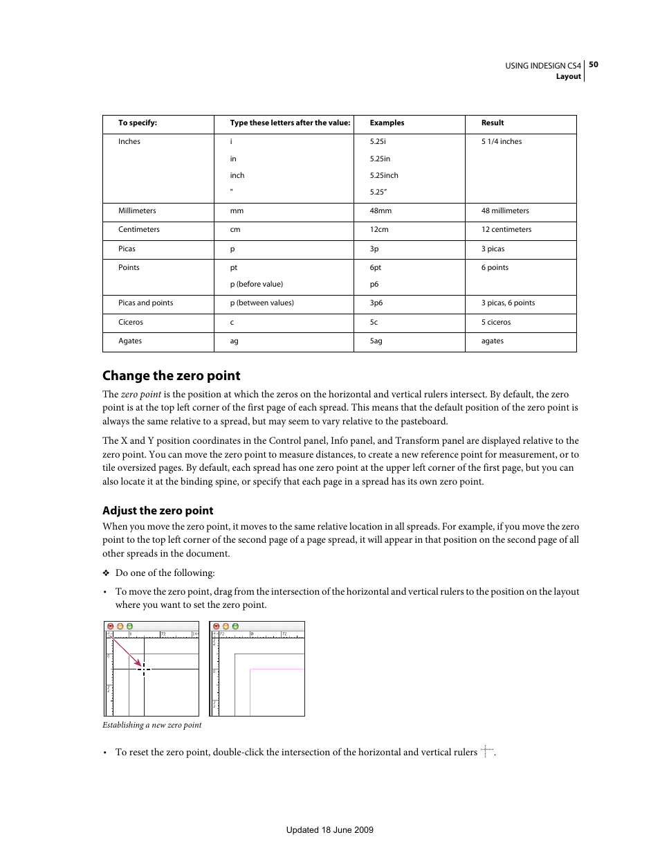 Change the zero point, Adjust the zero point | Adobe InDesign CS4 User Manual | Page 58 / 717