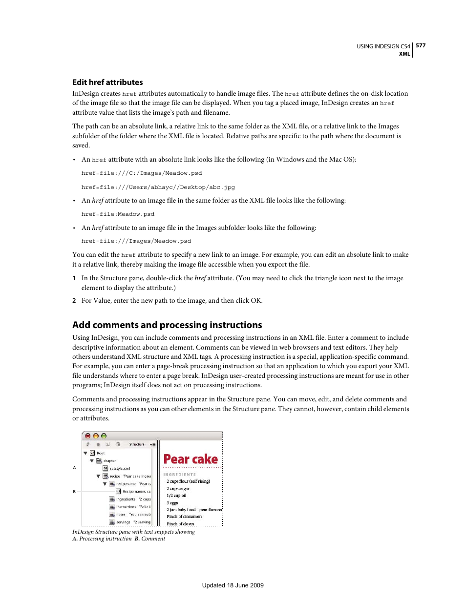 Edit href attributes, Add comments and processing instructions | Adobe InDesign CS4 User Manual | Page 585 / 717