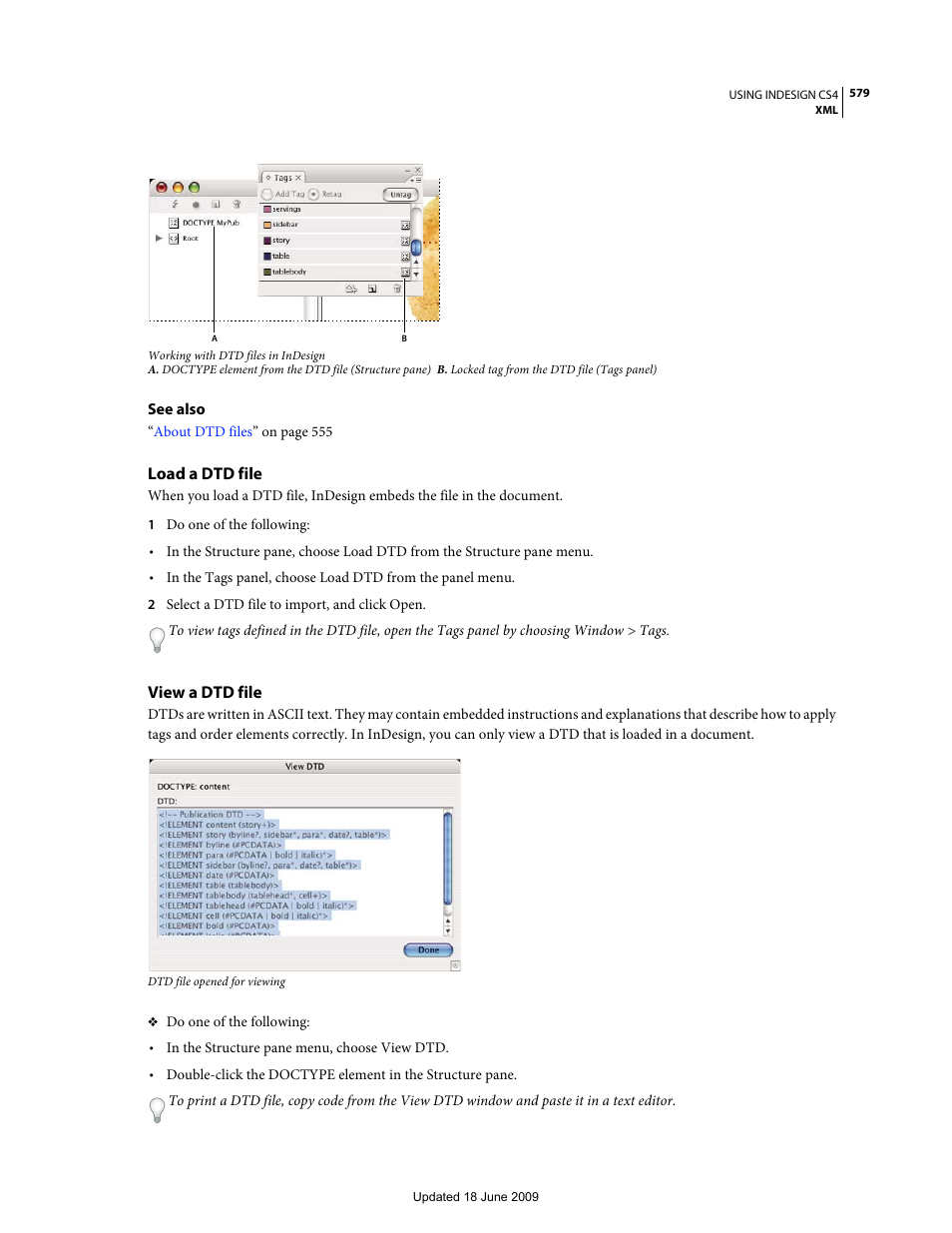 Load a dtd file, View a dtd file | Adobe InDesign CS4 User Manual | Page 587 / 717