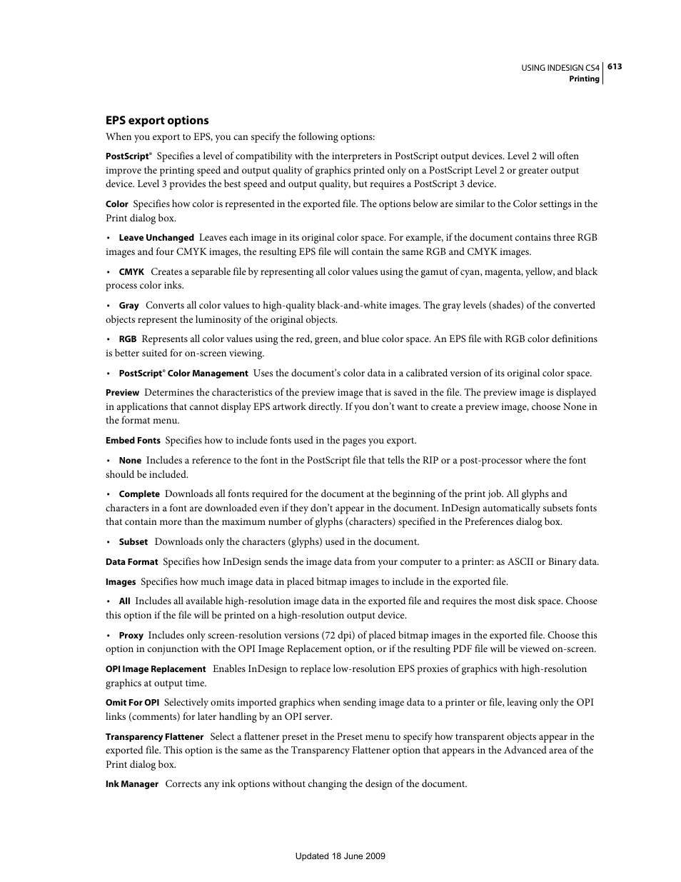 Eps export options | Adobe InDesign CS4 User Manual | Page 621 / 717