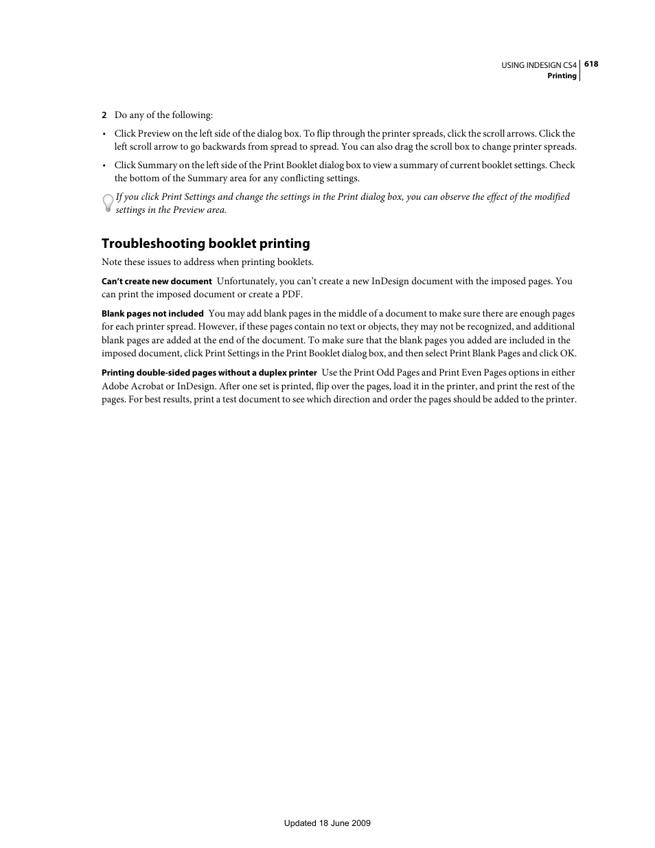 Troubleshooting booklet printing | Adobe InDesign CS4 User Manual | Page 626 / 717