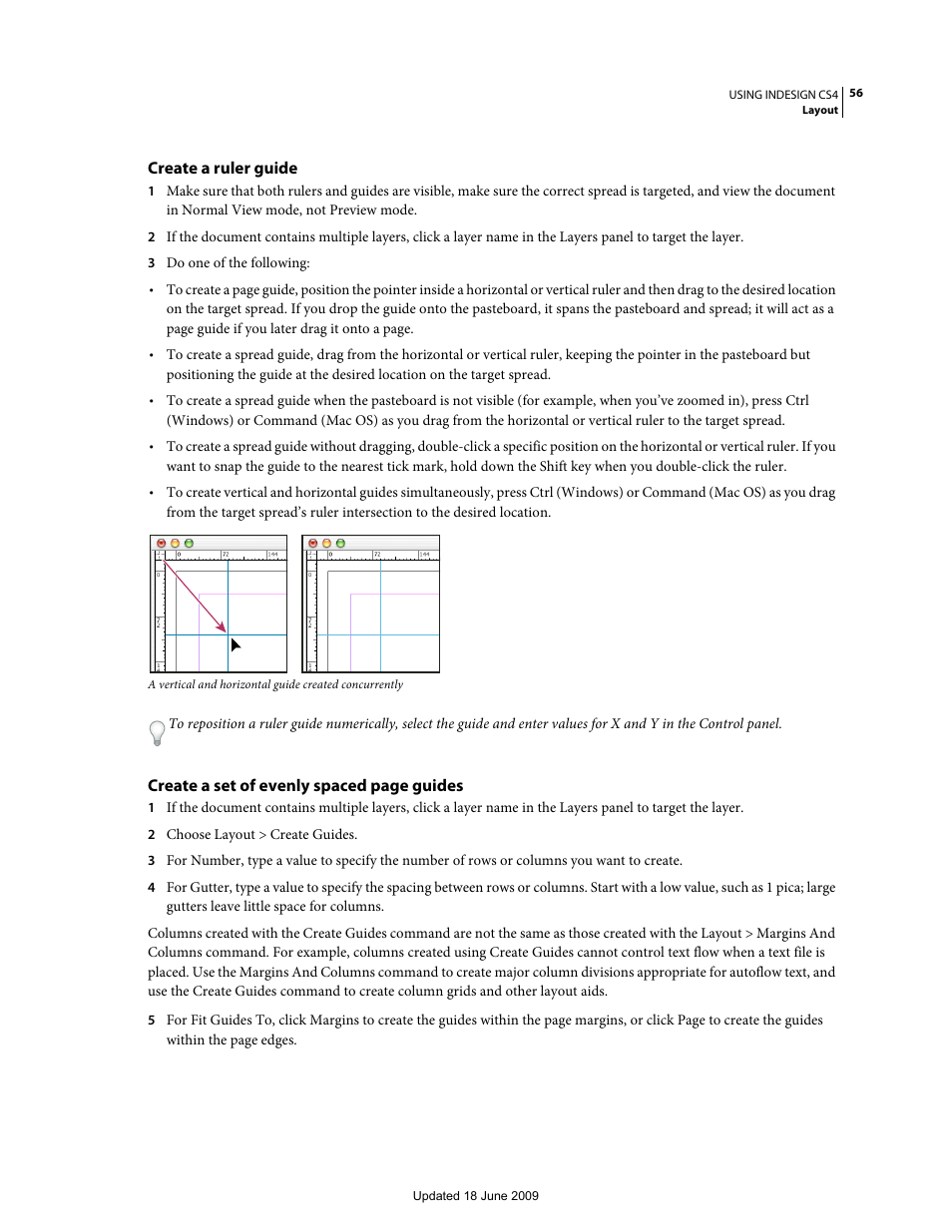 Create a ruler guide | Adobe InDesign CS4 User Manual | Page 64 / 717