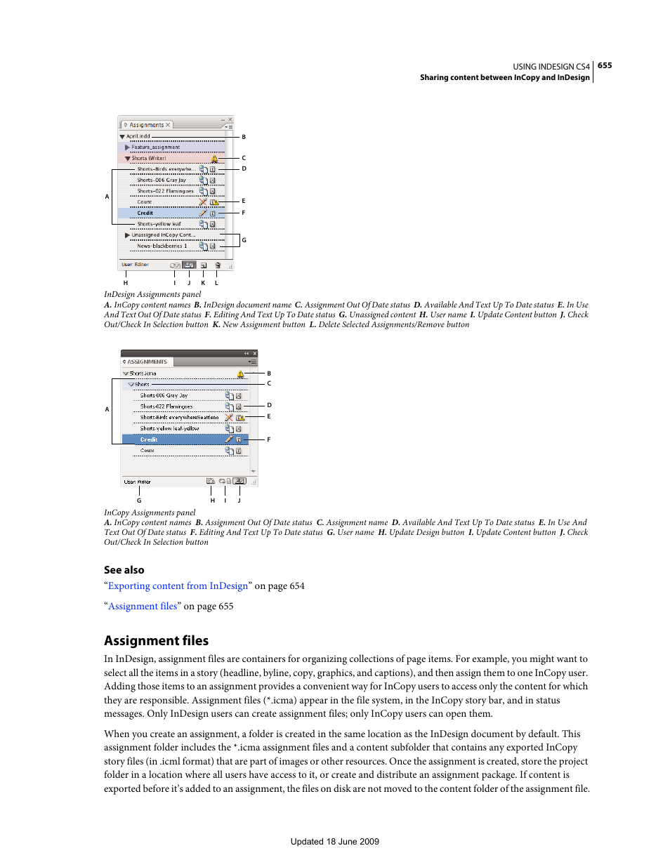 Assignment files, See also | Adobe InDesign CS4 User Manual | Page 663 / 717