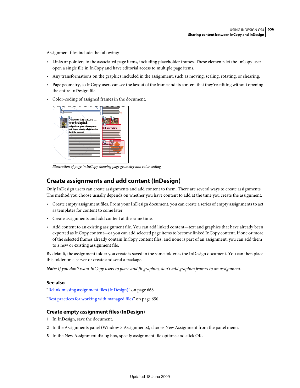 Create assignments and add content (indesign), Create empty assignment files (indesign) | Adobe InDesign CS4 User Manual | Page 664 / 717