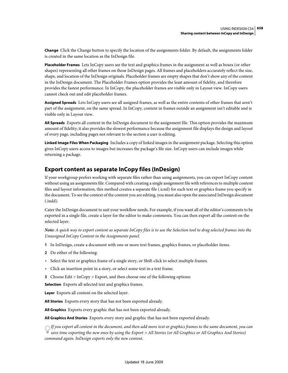 Export content as separate incopy files (indesign) | Adobe InDesign CS4 User Manual | Page 666 / 717