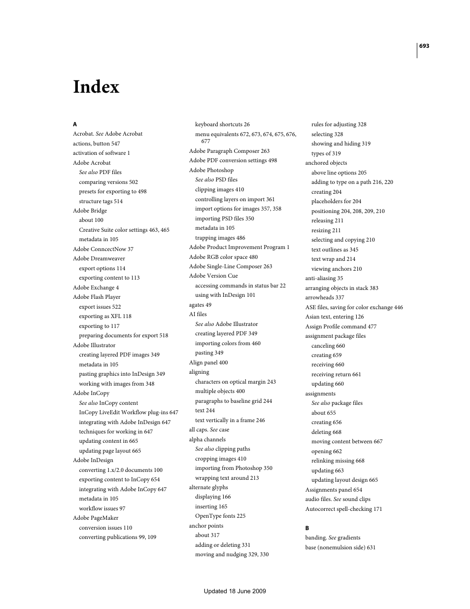Index | Adobe InDesign CS4 User Manual | Page 701 / 717