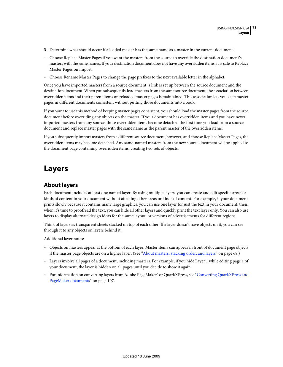 Layers, About layers | Adobe InDesign CS4 User Manual | Page 83 / 717