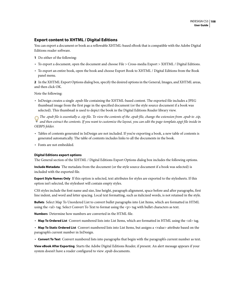 Export content to xhtml / digital editions | Adobe InDesign CS3 User Manual | Page 115 / 672