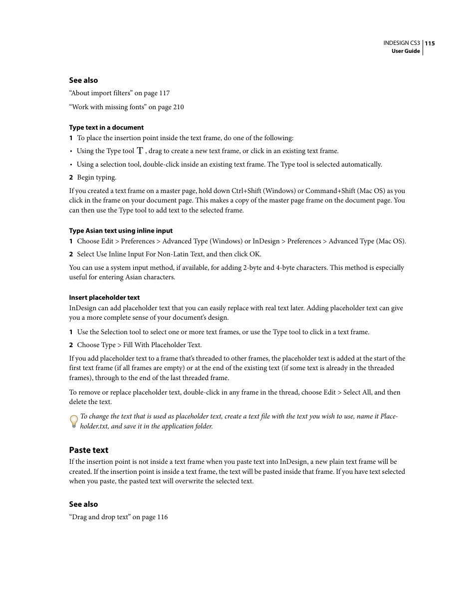 Paste text | Adobe InDesign CS3 User Manual | Page 122 / 672