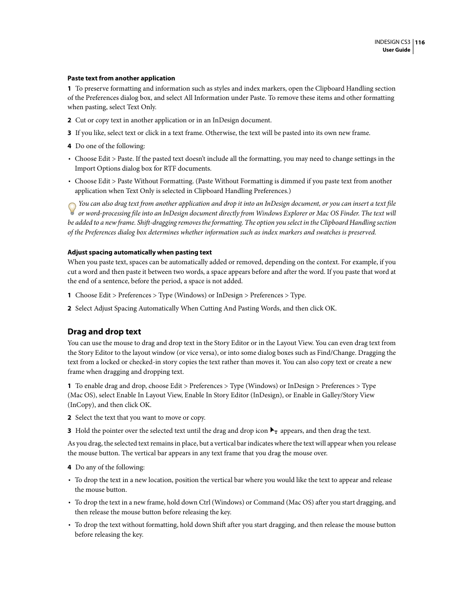 Drag and drop text | Adobe InDesign CS3 User Manual | Page 123 / 672