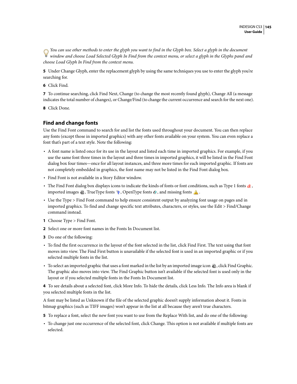 Find and change fonts | Adobe InDesign CS3 User Manual | Page 152 / 672
