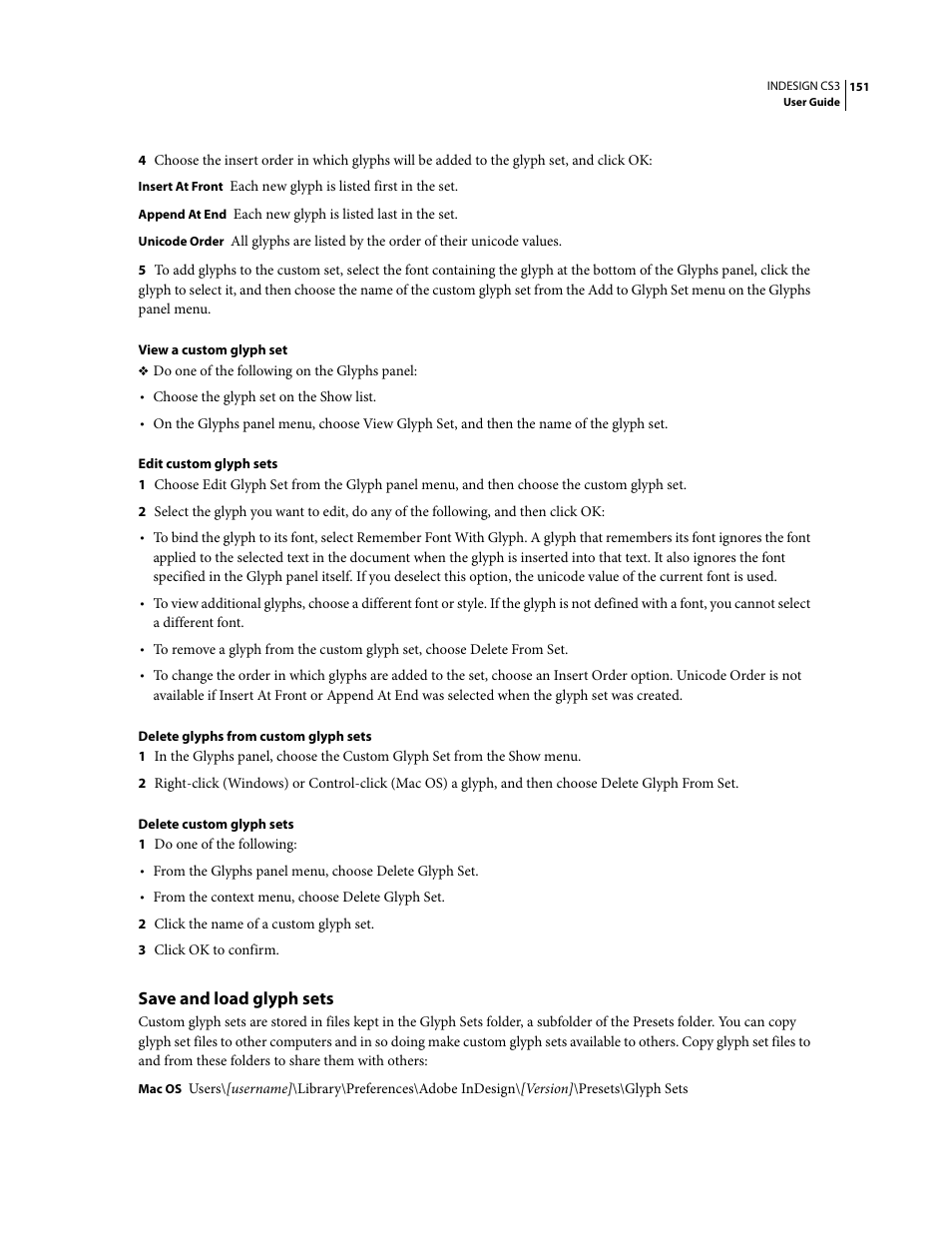 Save and load glyph sets | Adobe InDesign CS3 User Manual | Page 158 / 672