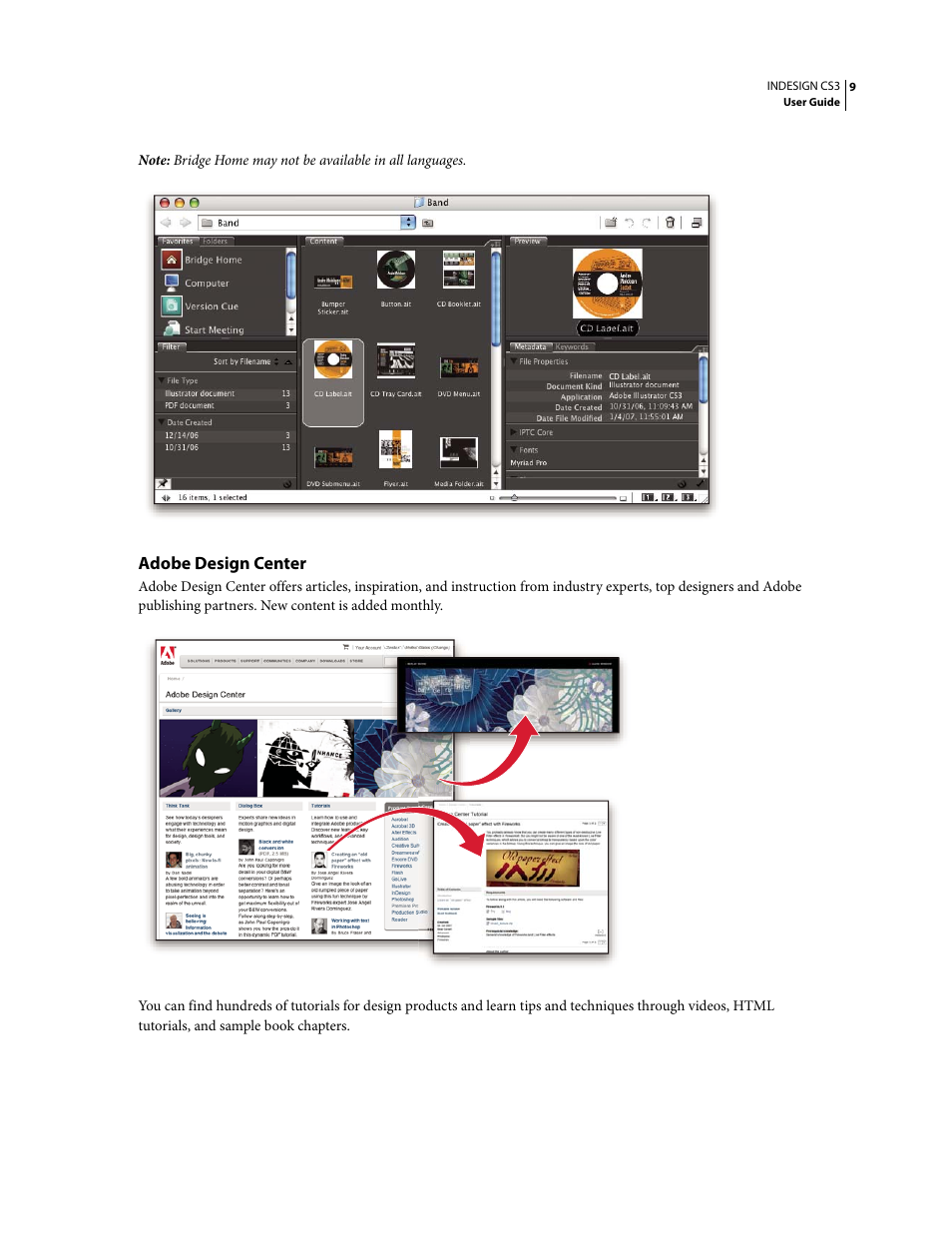 Adobe design center | Adobe InDesign CS3 User Manual | Page 16 / 672