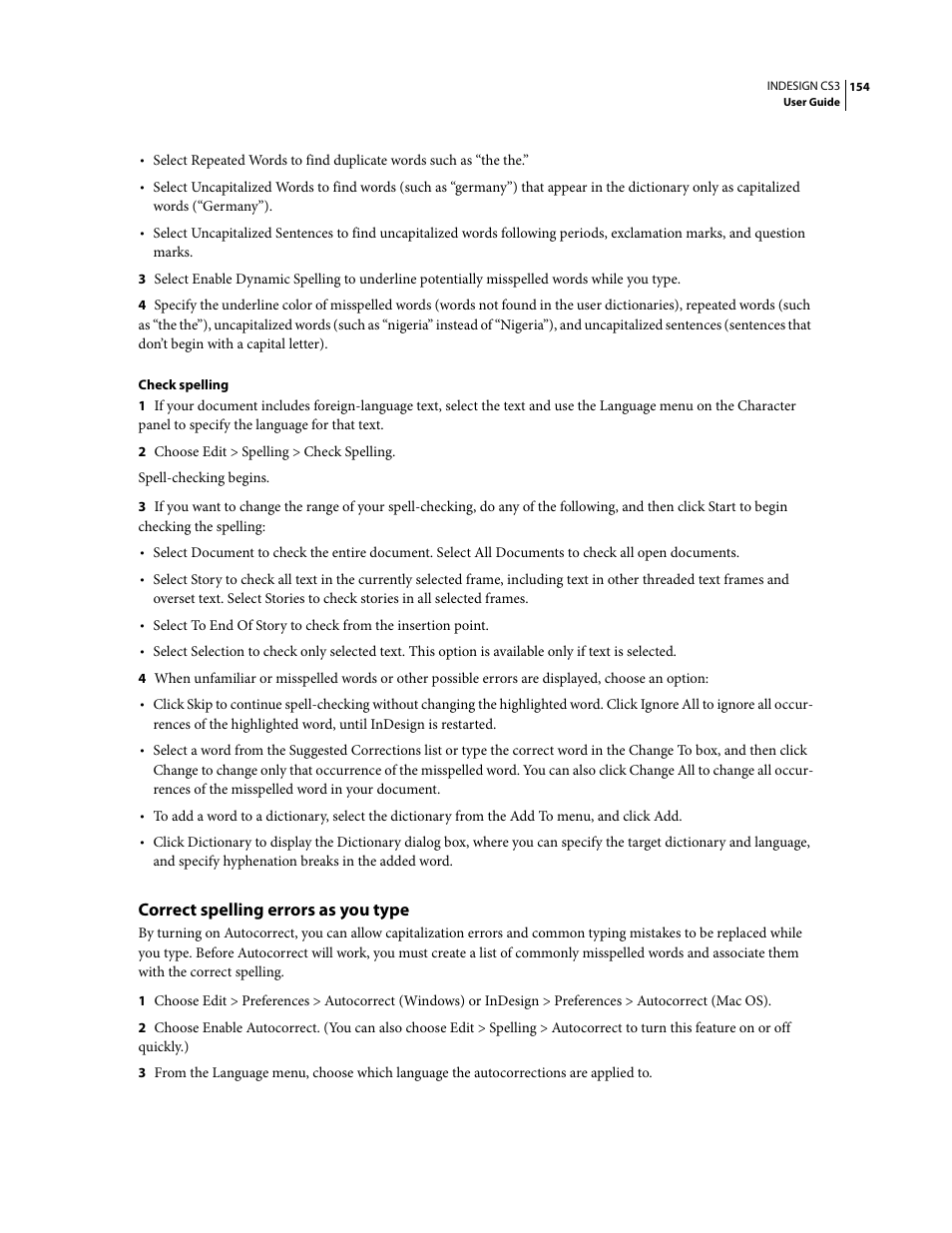 Correct spelling errors as you type | Adobe InDesign CS3 User Manual | Page 161 / 672