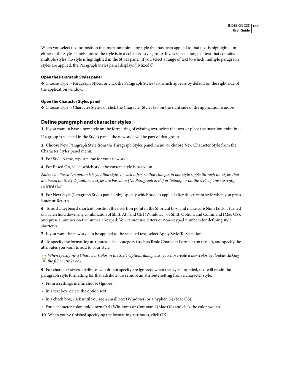 Define paragraph and character styles | Adobe InDesign CS3 User Manual | Page 173 / 672