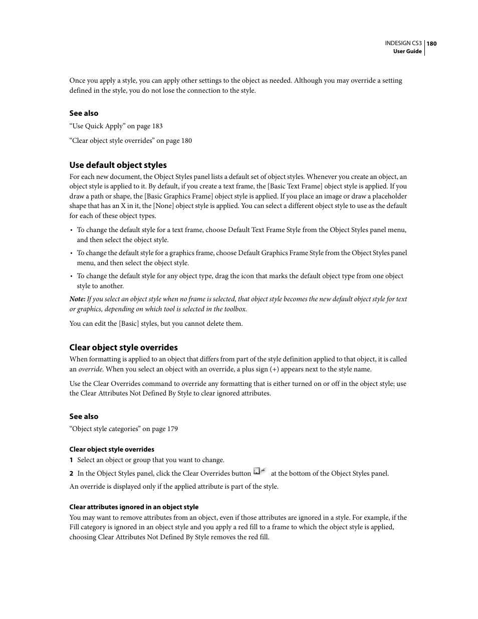 Use default object styles, Clear object style overrides | Adobe InDesign CS3 User Manual | Page 187 / 672