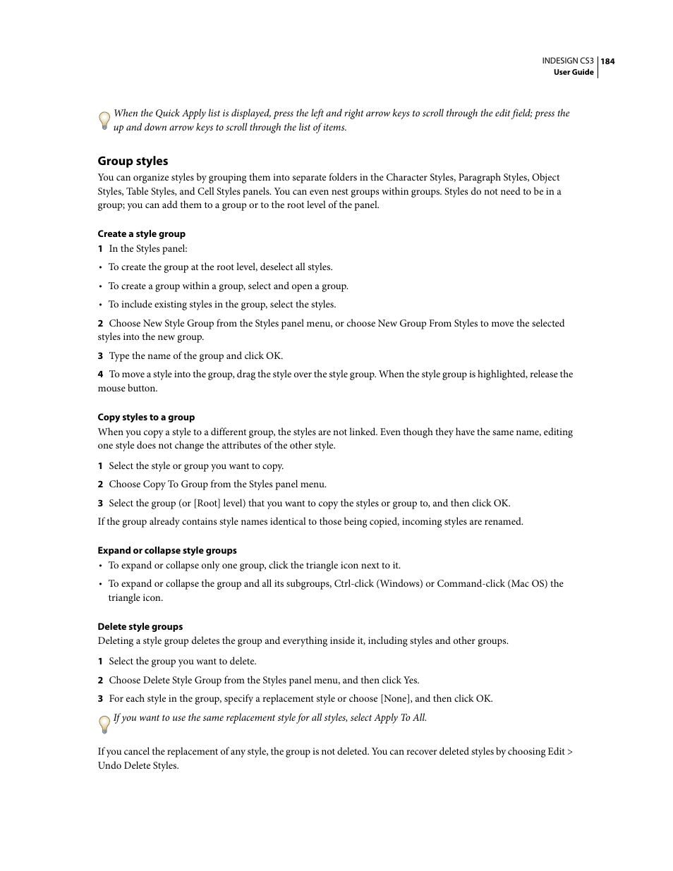 Group styles | Adobe InDesign CS3 User Manual | Page 191 / 672