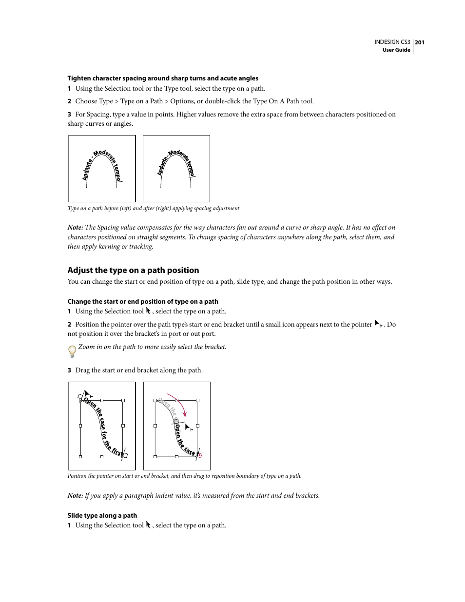 Adjust the type on a path position | Adobe InDesign CS3 User Manual | Page 208 / 672