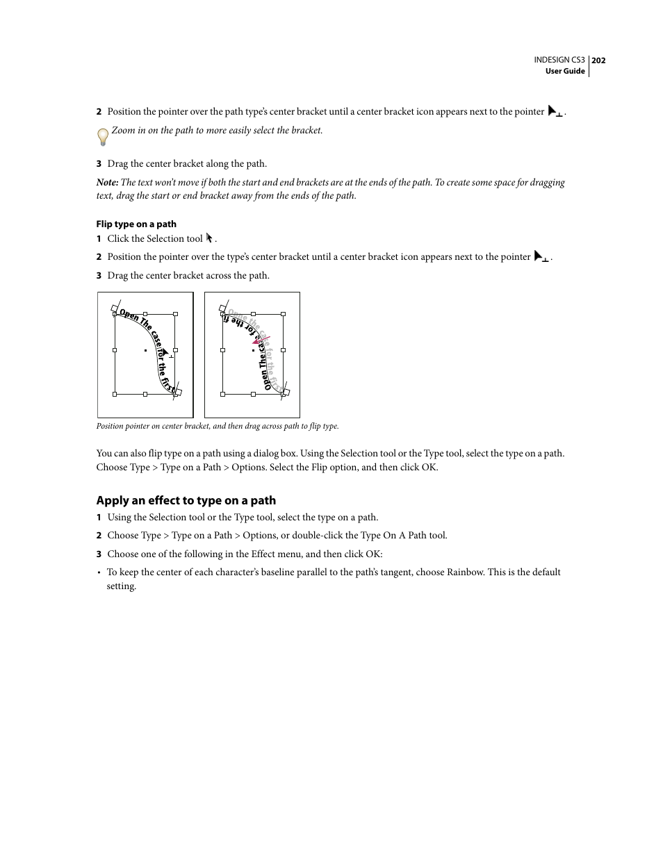 Apply an effect to type on a path | Adobe InDesign CS3 User Manual | Page 209 / 672