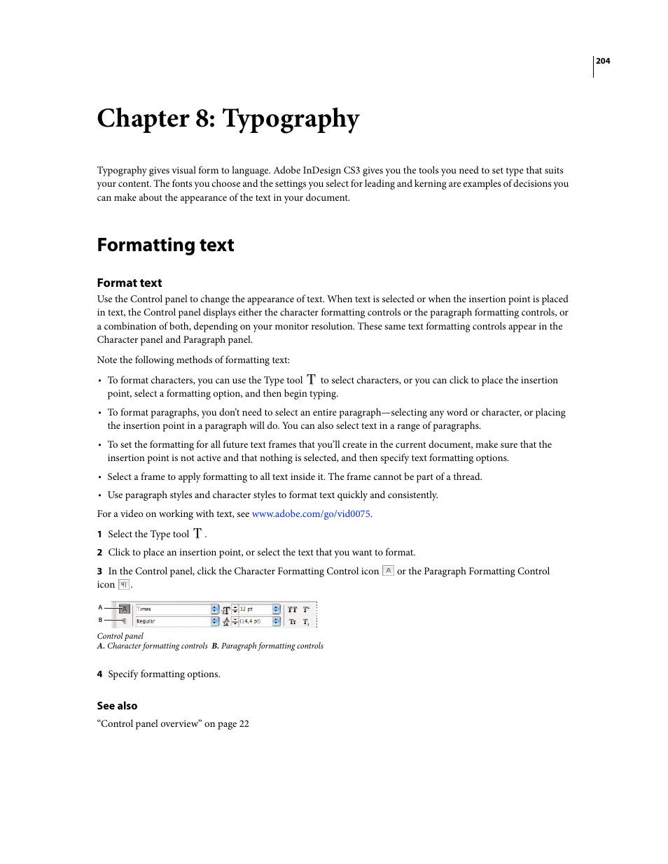 Chapter 8: typography, Formatting text, Format text | Adobe InDesign CS3 User Manual | Page 211 / 672