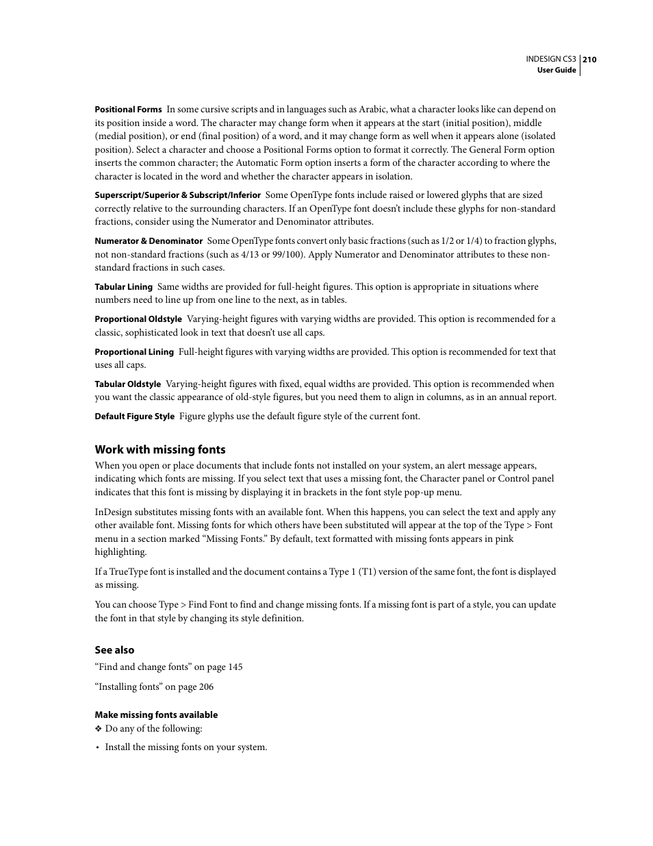 Work with missing fonts | Adobe InDesign CS3 User Manual | Page 217 / 672
