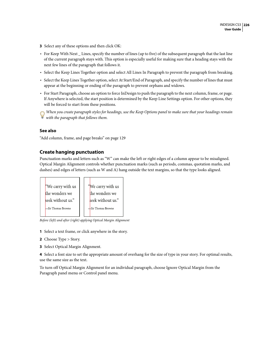 Create hanging punctuation | Adobe InDesign CS3 User Manual | Page 233 / 672