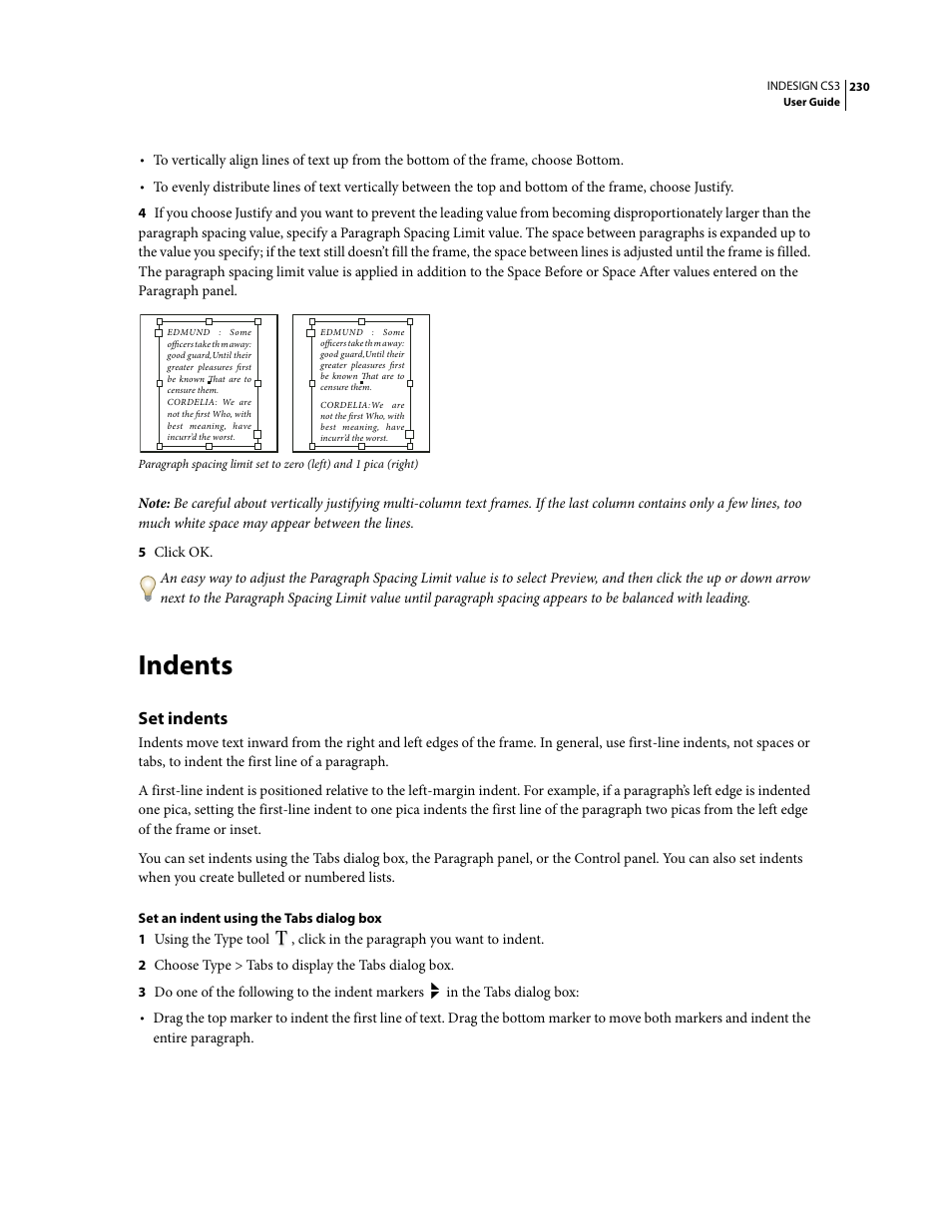 Indents, Set indents | Adobe InDesign CS3 User Manual | Page 237 / 672