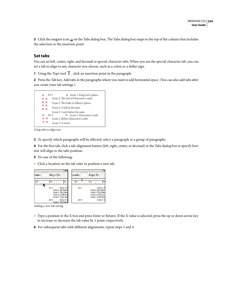 Set tabs | Adobe InDesign CS3 User Manual | Page 241 / 672
