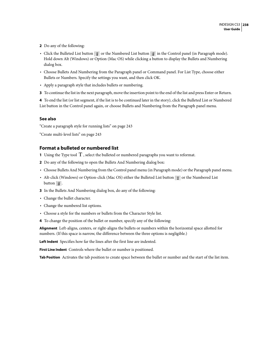 Format a bulleted or numbered list | Adobe InDesign CS3 User Manual | Page 245 / 672