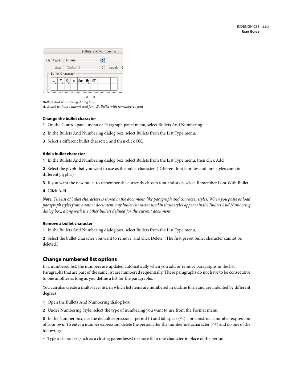 Change numbered list options | Adobe InDesign CS3 User Manual | Page 247 / 672