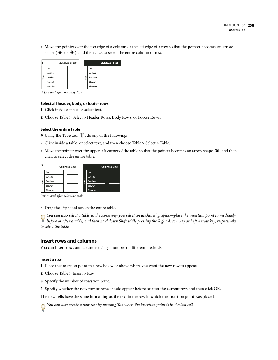 Insert rows and columns | Adobe InDesign CS3 User Manual | Page 265 / 672