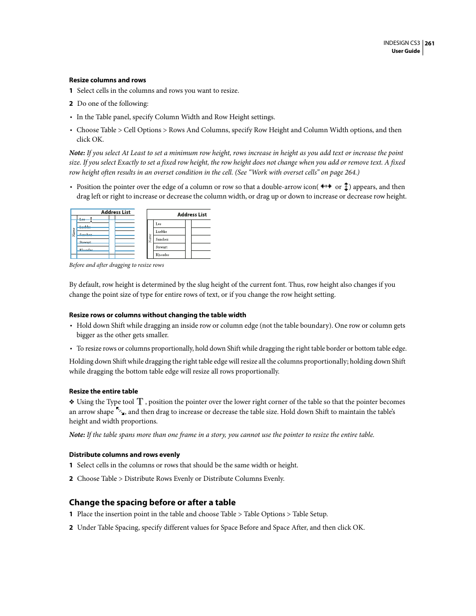 Change the spacing before or after a table | Adobe InDesign CS3 User Manual | Page 268 / 672