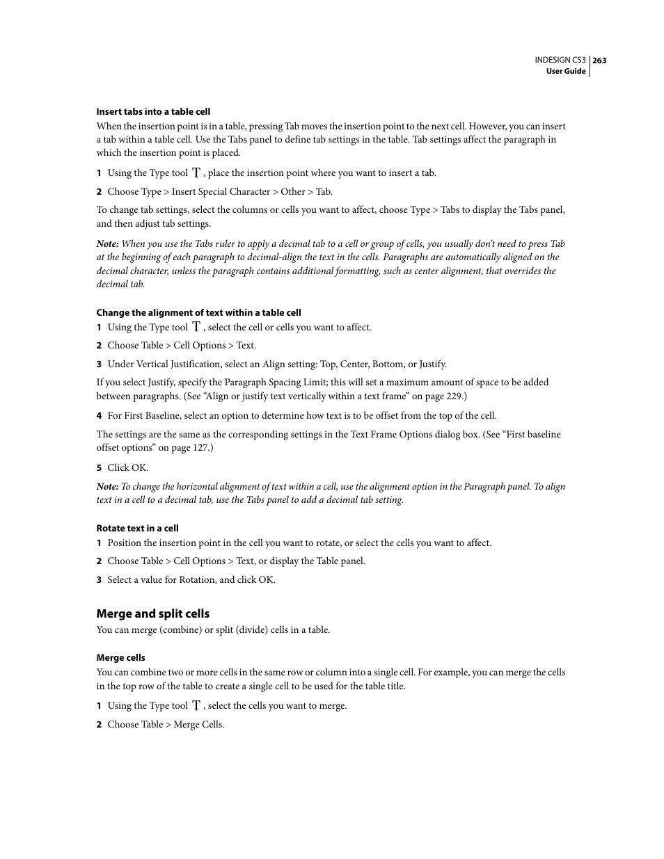 Merge and split cells | Adobe InDesign CS3 User Manual | Page 270 / 672