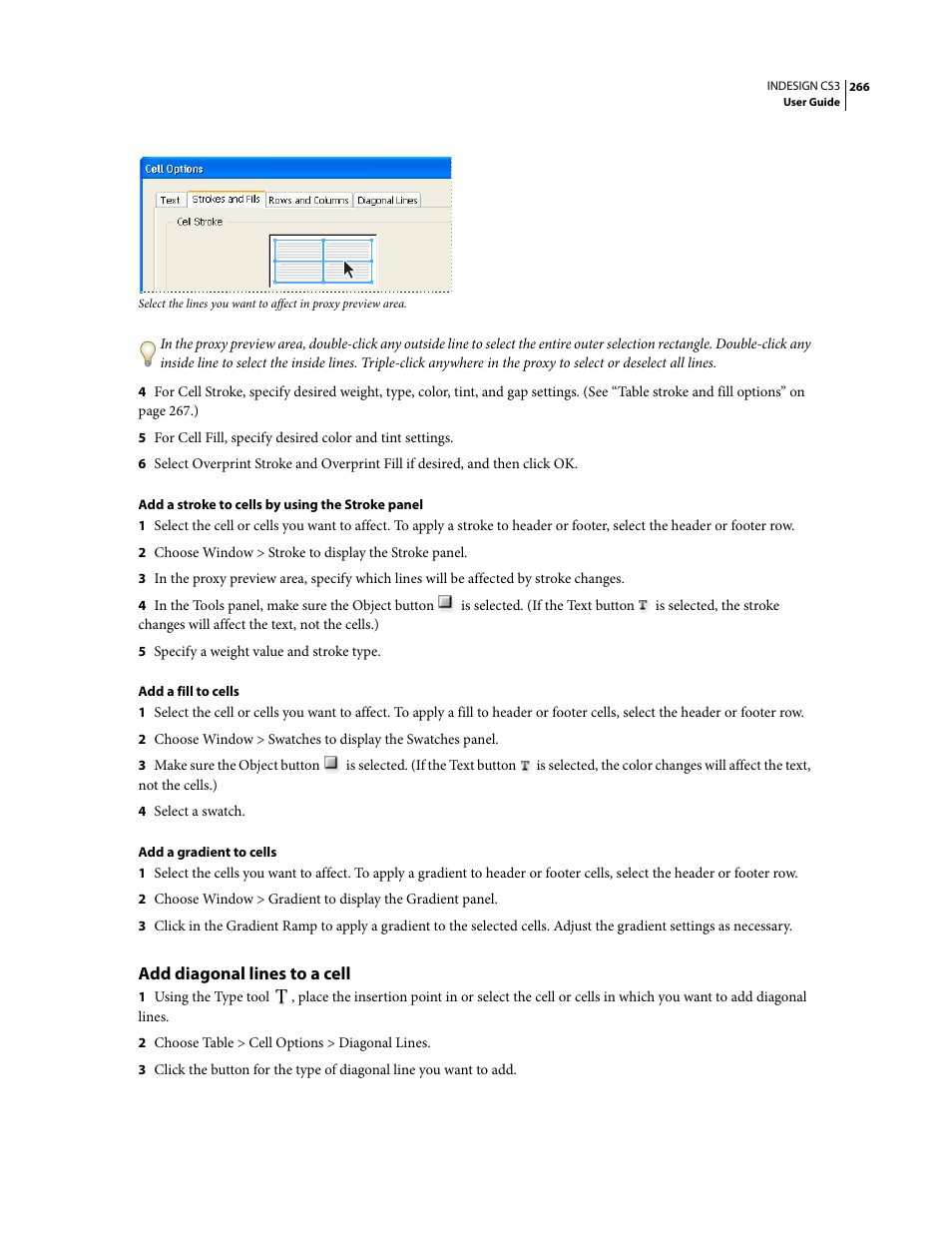 Add diagonal lines to a cell | Adobe InDesign CS3 User Manual | Page 273 / 672