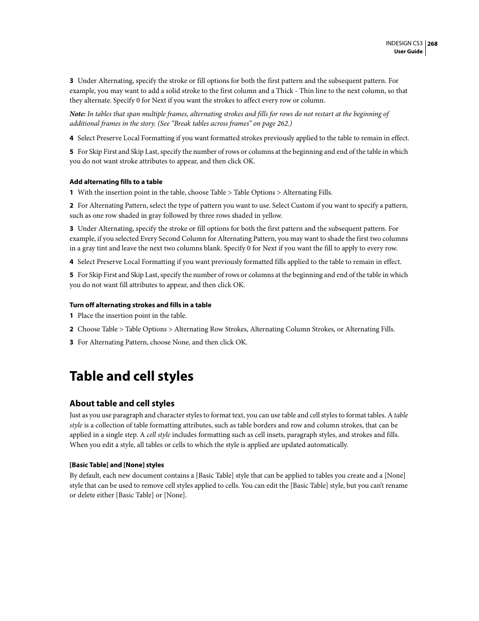 Table and cell styles, About table and cell styles | Adobe InDesign CS3 User Manual | Page 275 / 672