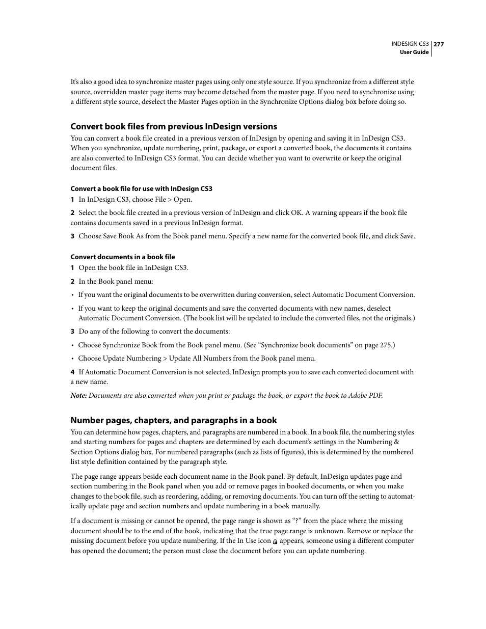 Convert book files from previous indesign versions | Adobe InDesign CS3 User Manual | Page 284 / 672
