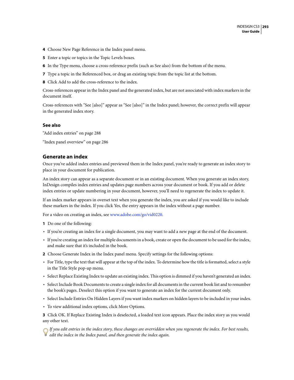 Generate an index | Adobe InDesign CS3 User Manual | Page 300 / 672