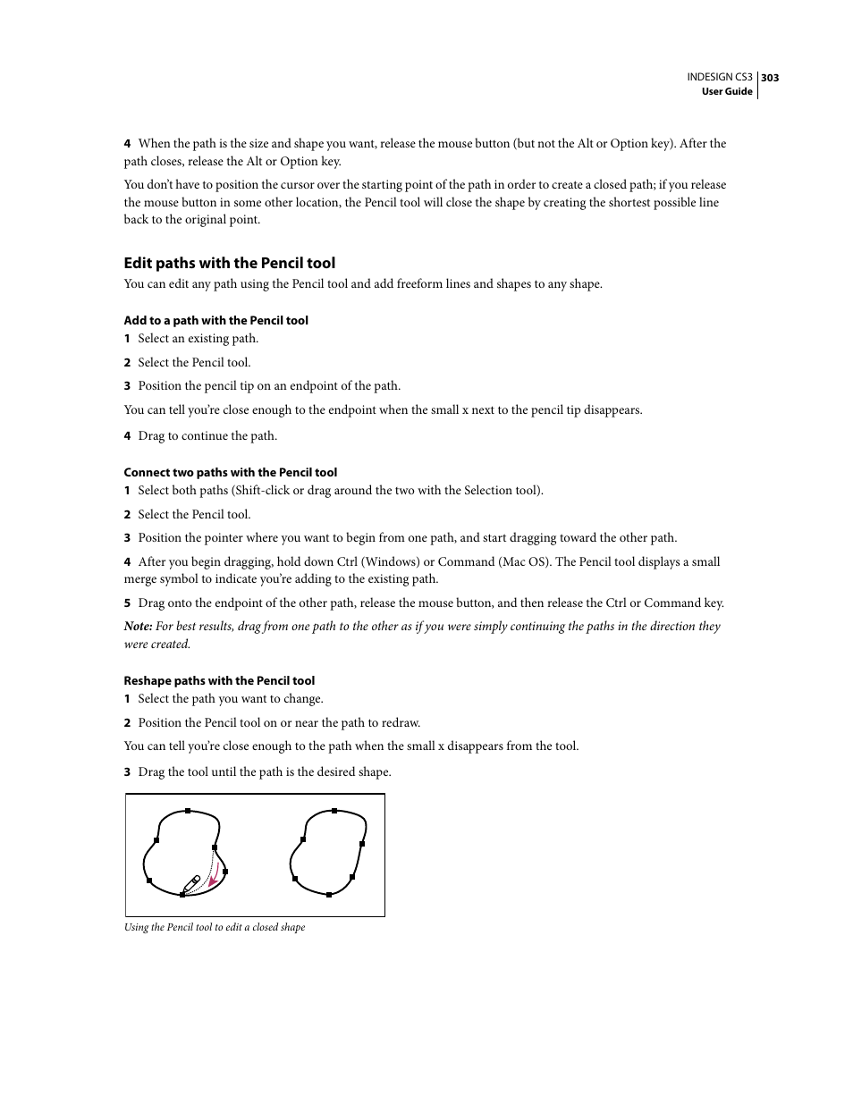 Edit paths with the pencil tool | Adobe InDesign CS3 User Manual | Page 310 / 672
