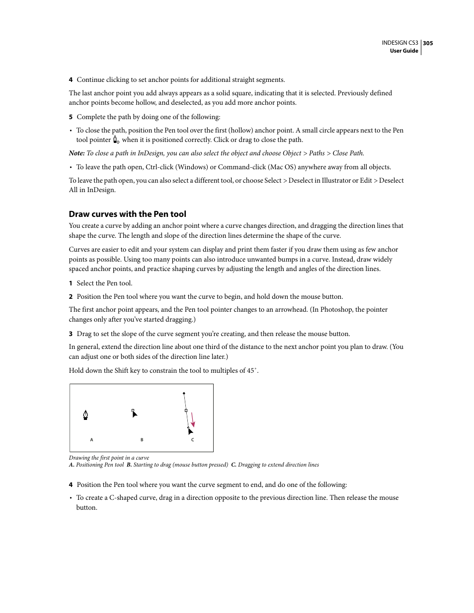 Draw curves with the pen tool | Adobe InDesign CS3 User Manual | Page 312 / 672