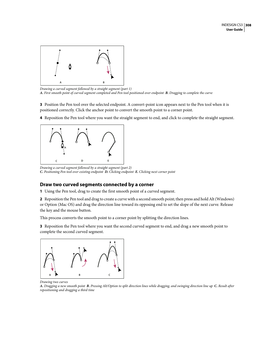 Draw two curved segments connected by a corner | Adobe InDesign CS3 User Manual | Page 315 / 672