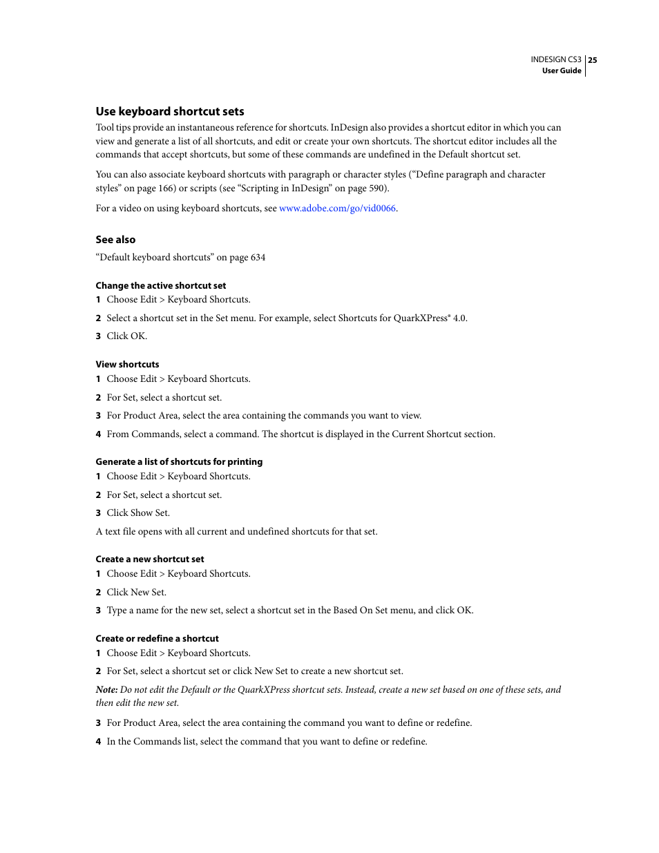 Use keyboard shortcut sets | Adobe InDesign CS3 User Manual | Page 32 / 672