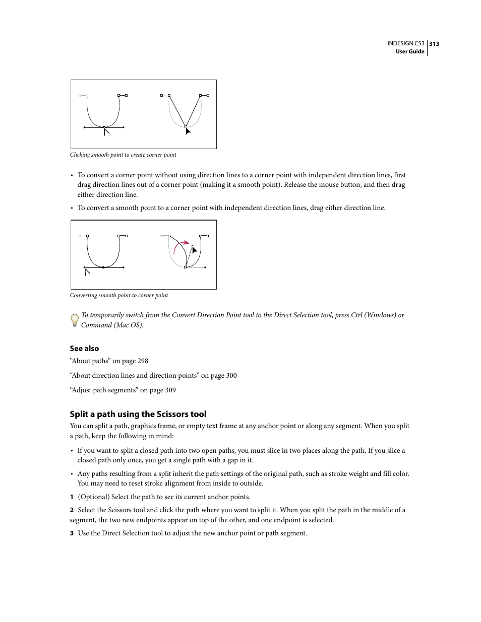 Split a path using the scissors tool | Adobe InDesign CS3 User Manual | Page 320 / 672