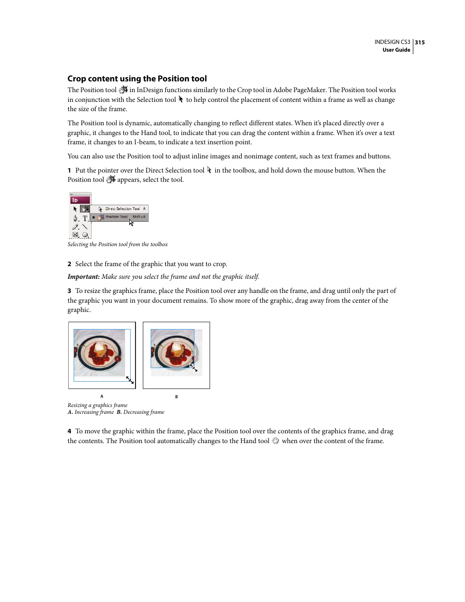 Crop content using the position tool | Adobe InDesign CS3 User Manual | Page 322 / 672