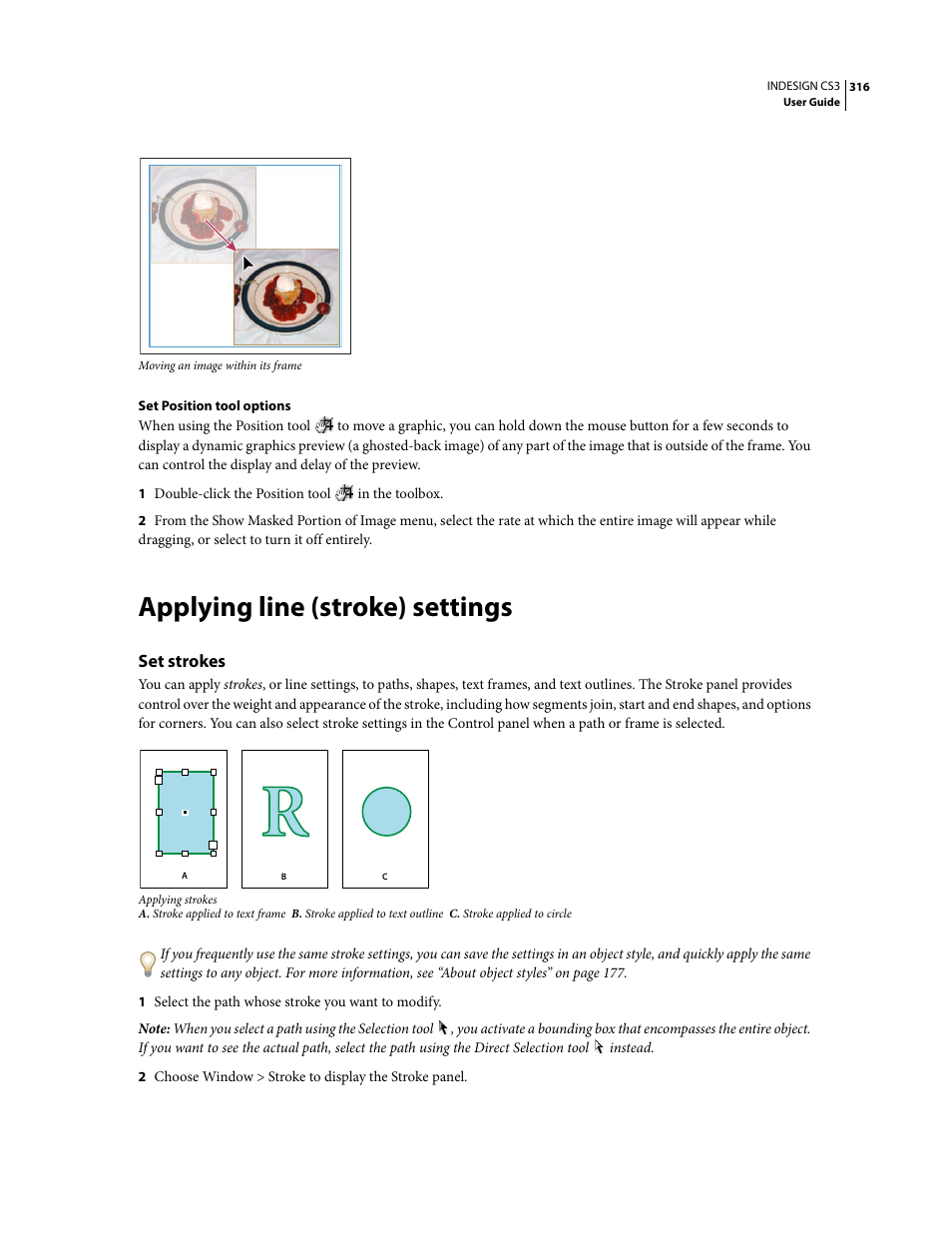 Applying line (stroke) settings, Set strokes | Adobe InDesign CS3 User Manual | Page 323 / 672