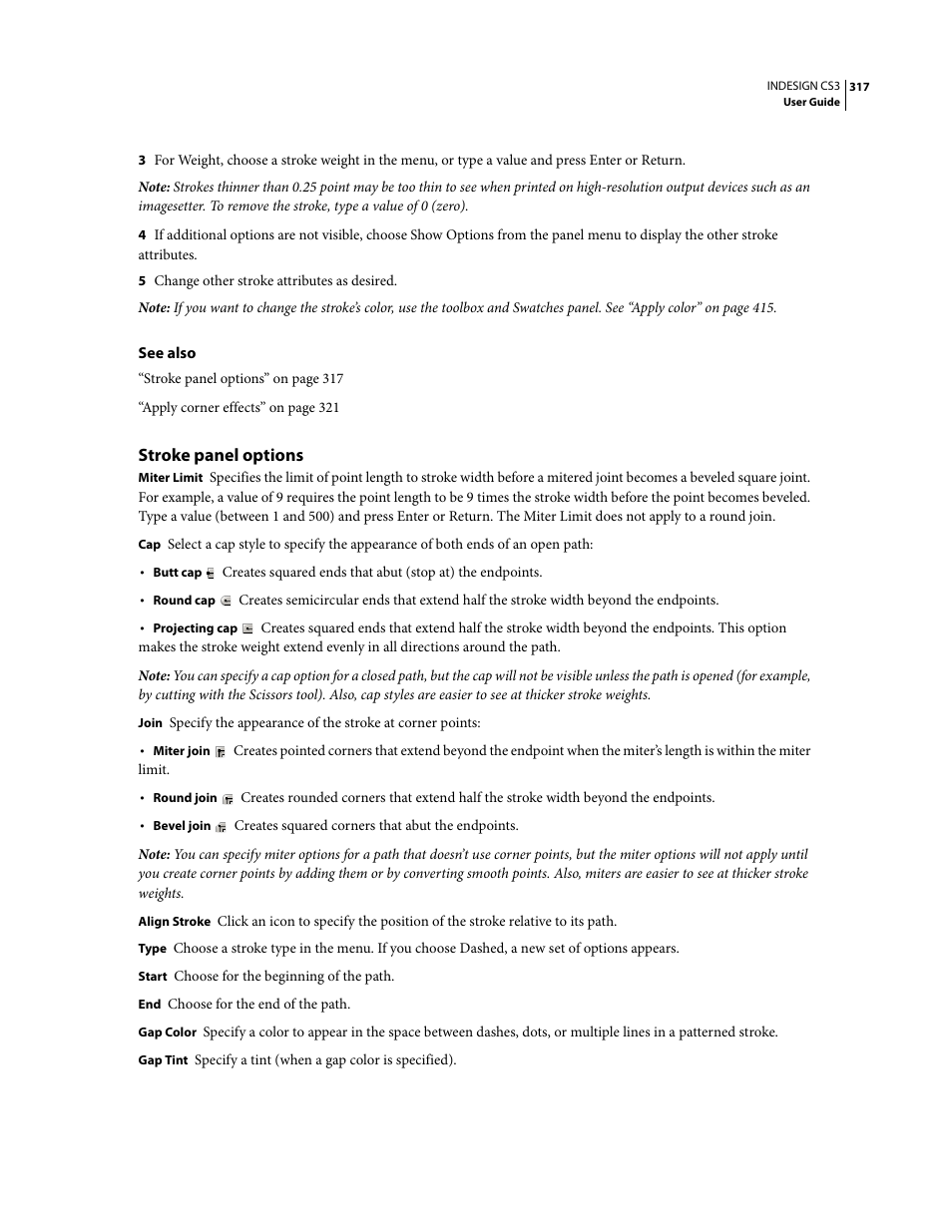 Stroke panel options | Adobe InDesign CS3 User Manual | Page 324 / 672