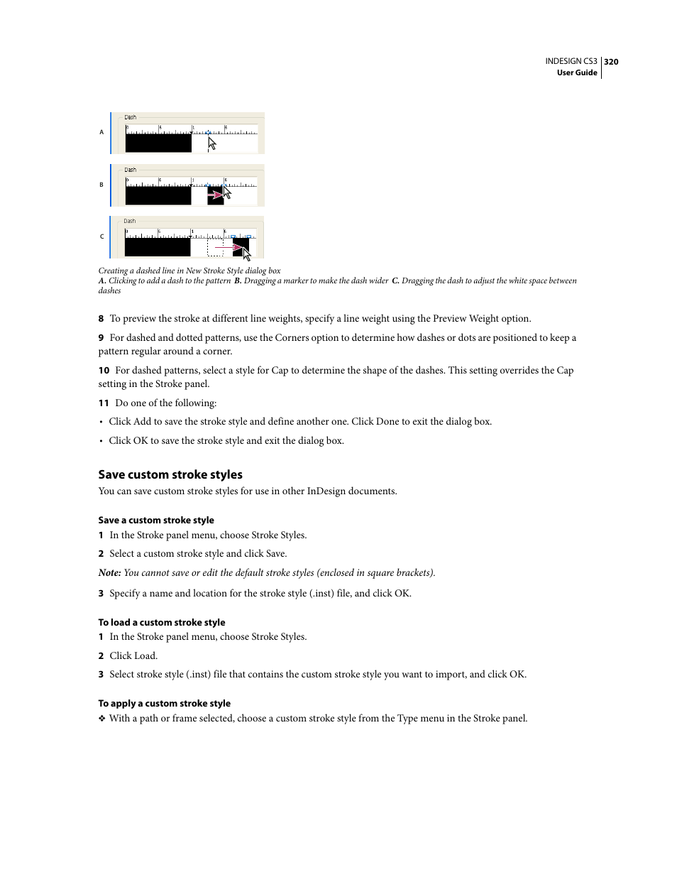 Save custom stroke styles | Adobe InDesign CS3 User Manual | Page 327 / 672