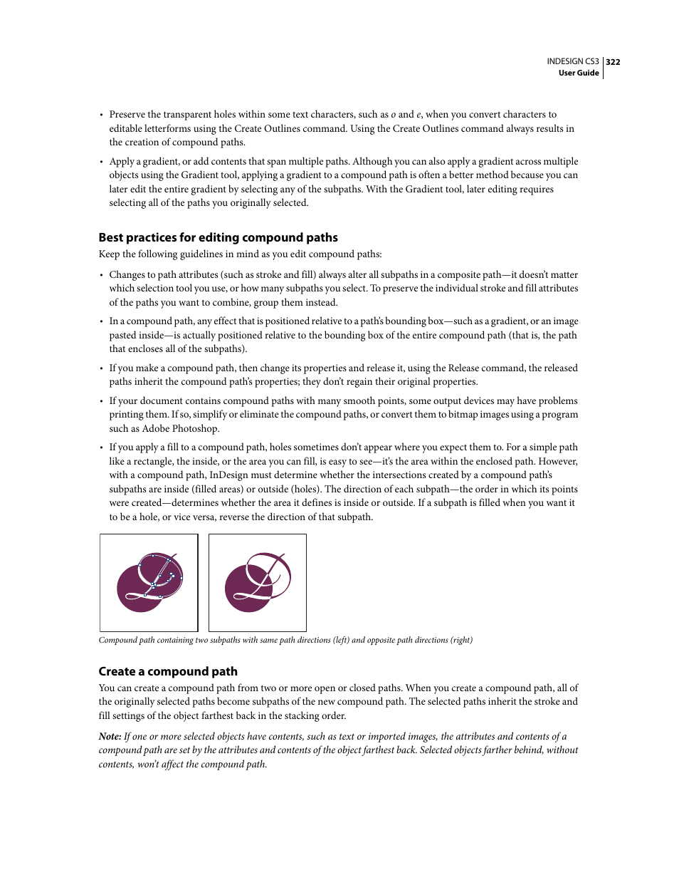 Best practices for editing compound paths, Create a compound path | Adobe InDesign CS3 User Manual | Page 329 / 672