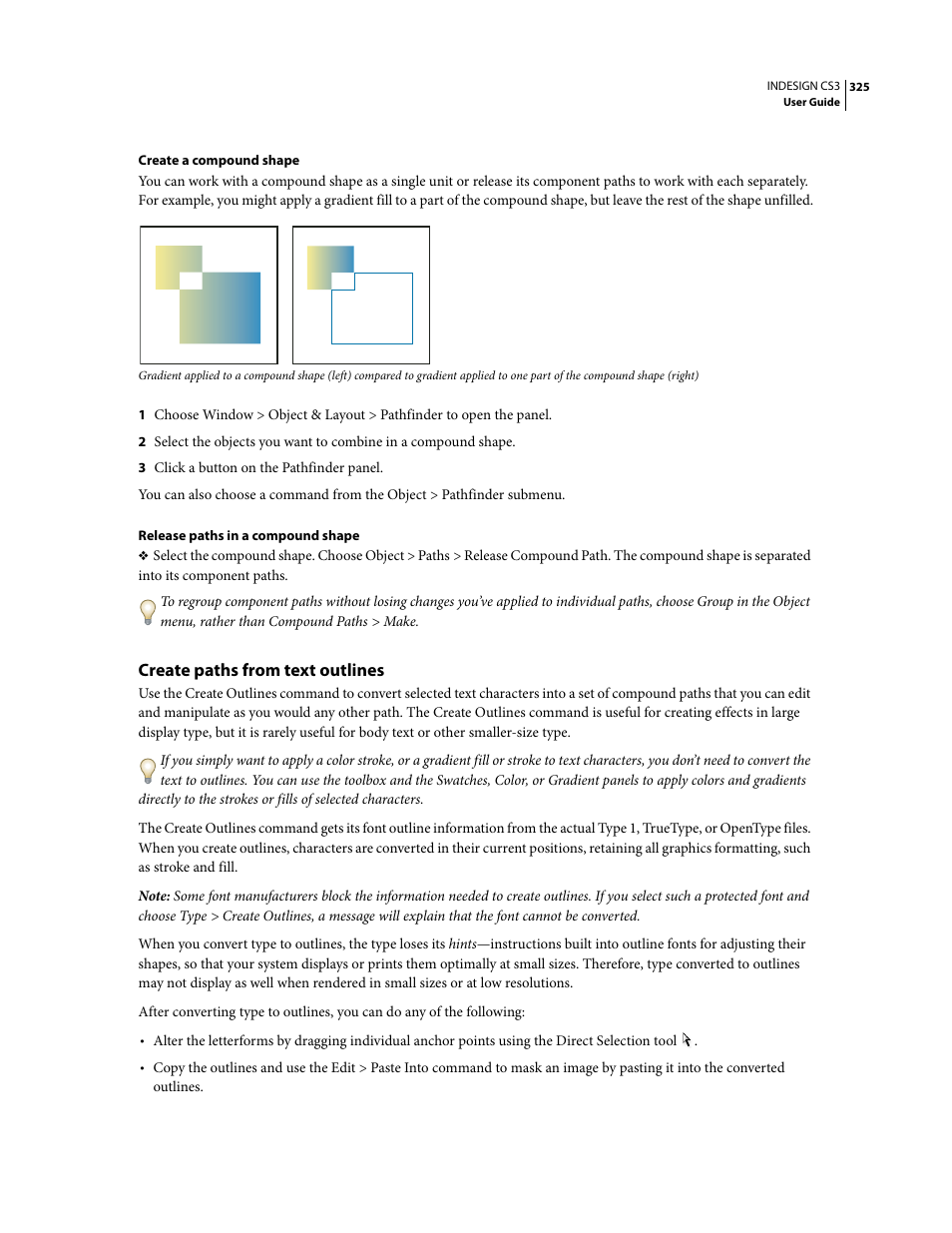 Create paths from text outlines | Adobe InDesign CS3 User Manual | Page 332 / 672