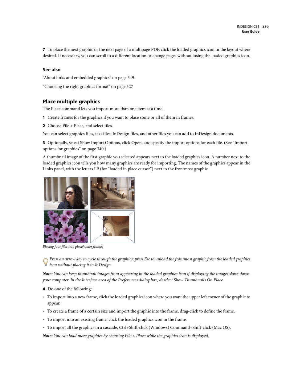 Place multiple graphics | Adobe InDesign CS3 User Manual | Page 346 / 672