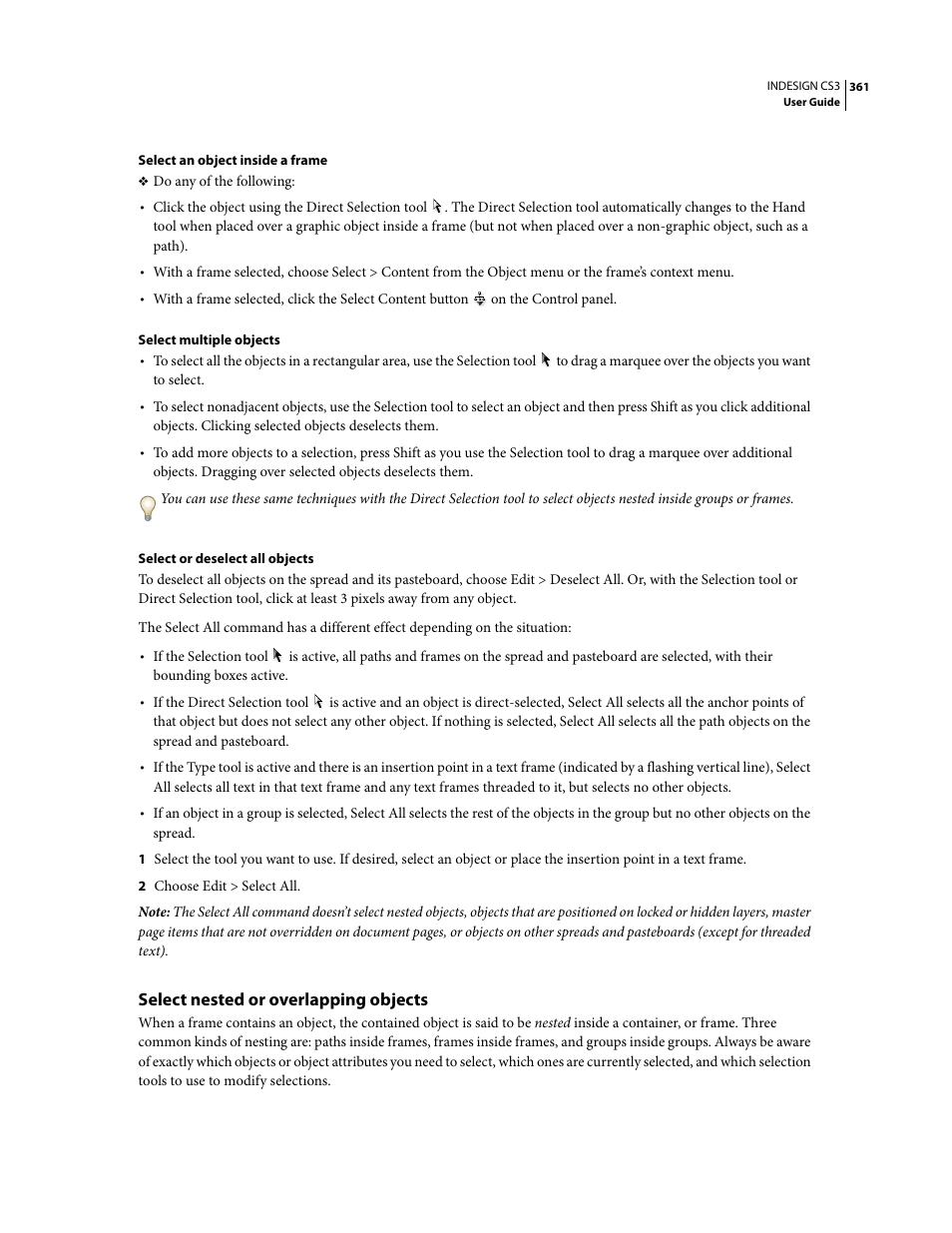 Select nested or overlapping objects | Adobe InDesign CS3 User Manual | Page 368 / 672